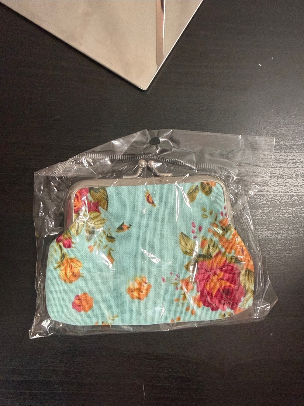 Floral Kiss-Lock Coin Purse - Aqua Floral